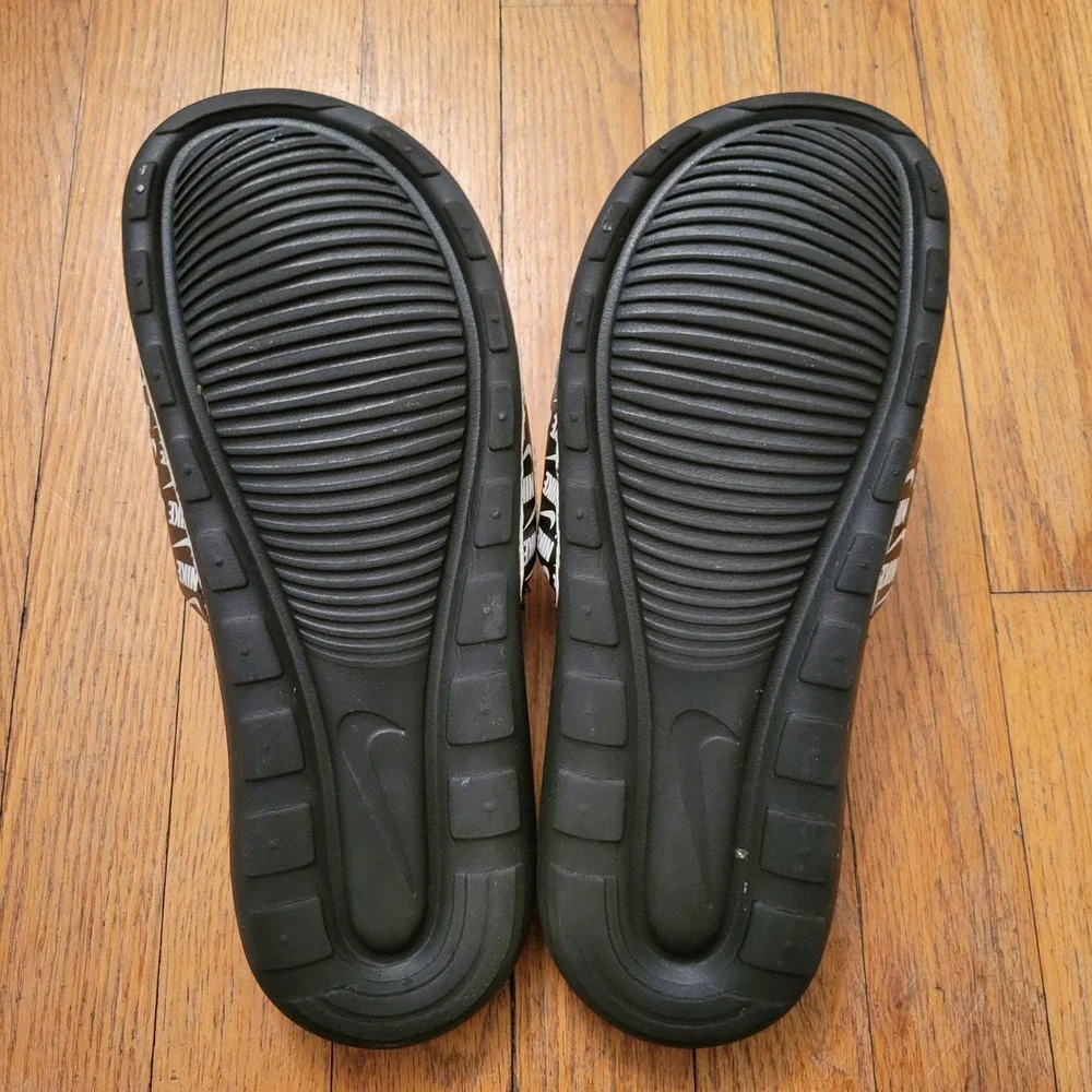 Nike Victori One Mens Slides Black White Logo Print Sandals 10 Lounge Comfort